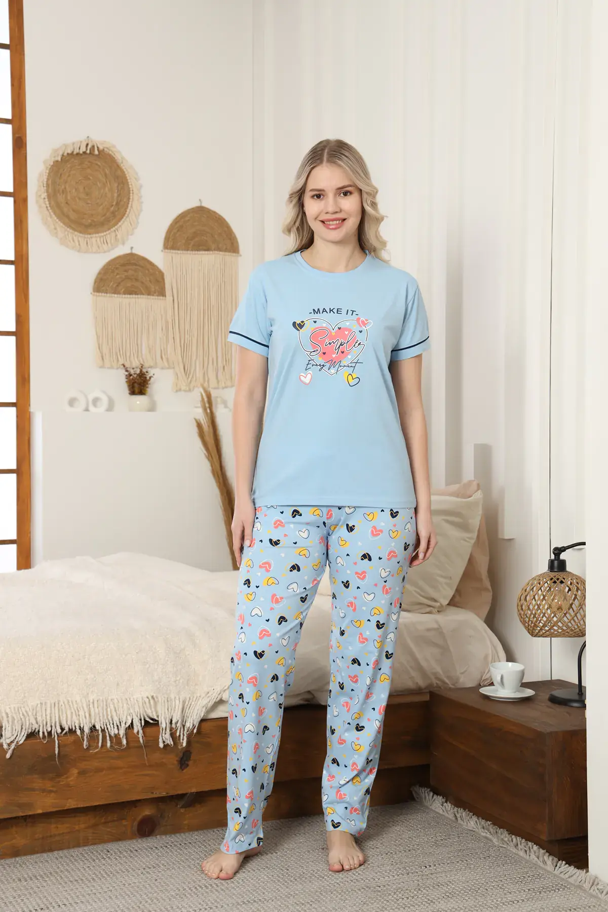 Kapitex 59157 (M-L-XL-XXL) Bayan Kısa Kol Pijama Takım 4'lü