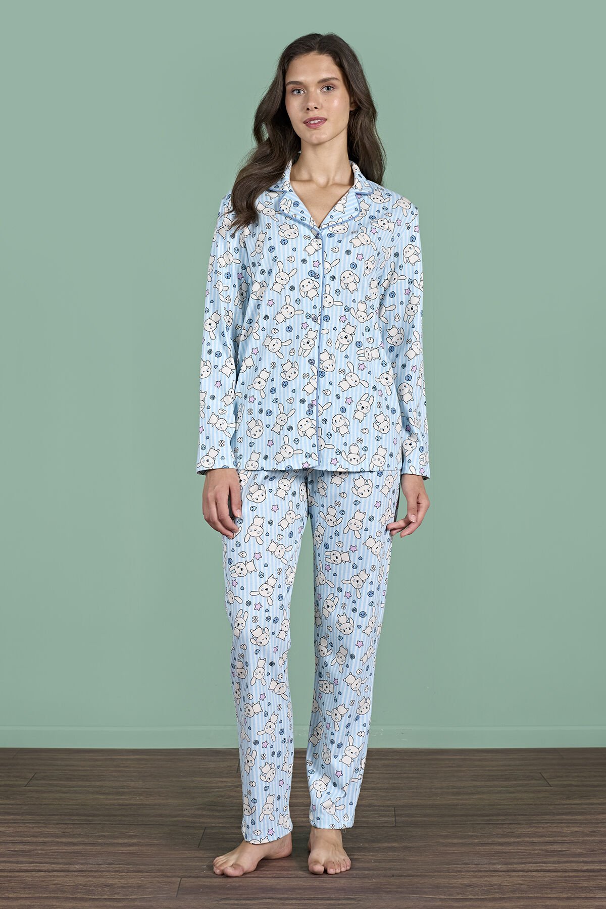 Pijadore 1939 (M-L-XL-XXL) Uzun Kollu Bayan Pijama Takım 4'lü