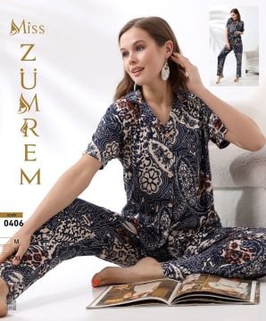 Zümrem 0406 Rink Viskon 5 Düğmeli Kısa Kollu Bayan Pijama Takımı 4'lü