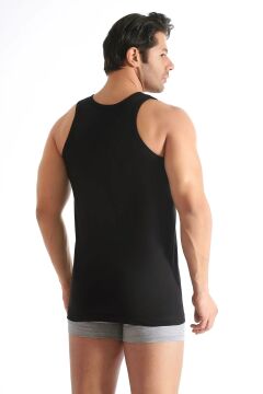 Seher 0001 Renkli Erkek Penye Atlet 6'lı SİYAH - 3/M