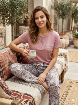 Kapitex 59197 (M-L-XL-XXL) Bayan Kısa Kol Pijama Takım 4'lü