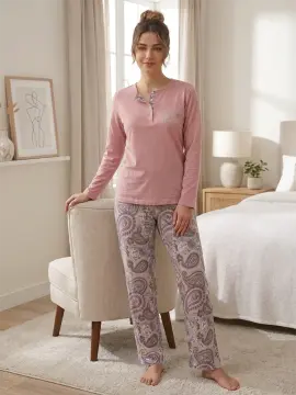 Kapitex 59198 (M-L-XL-XXL) Bayan Uzun Kol Pijama Takım 4'lü