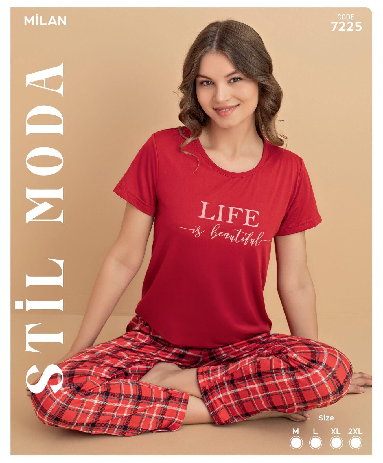 Stil Moda 7225 (M-L-XL-XXL) Milan Bayan Kısa Kol Pijama Takım 4'lü