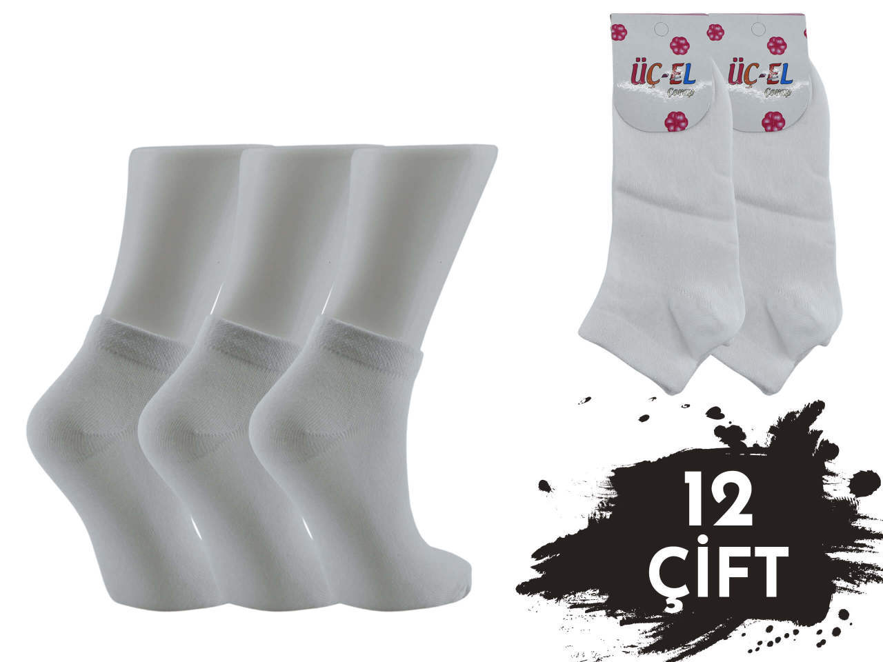 Üçel Düz Beyaz Ekonomik Bayan Penye Patik 12'li