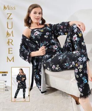 Zümrem 0359 Rink Viskon 3'lü Set Kısa Kollu Bayan Pijama Takımı 4'lü