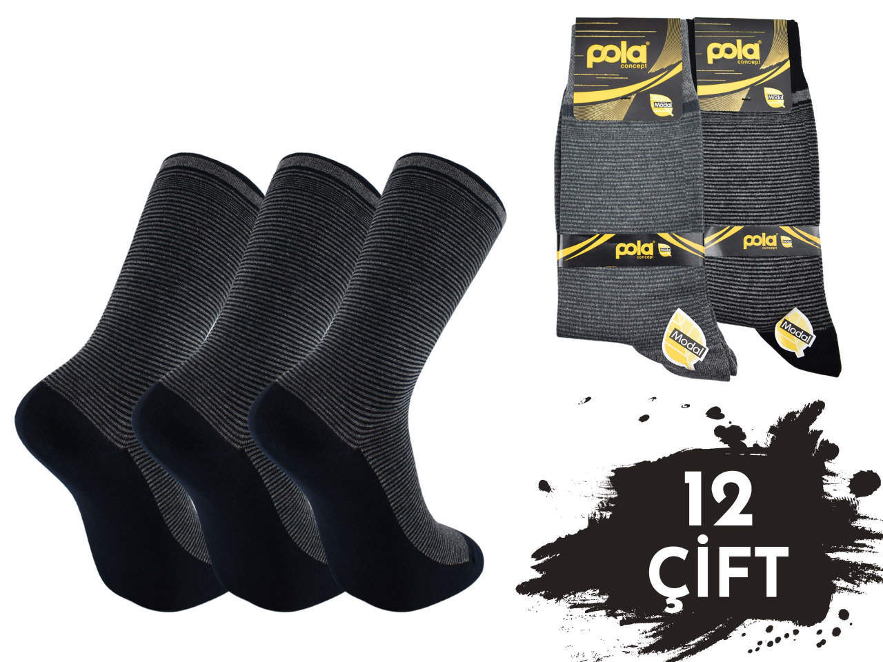 Pola 1504 Dört Mevsim Likralı Erkek Modal Çorap 12'li