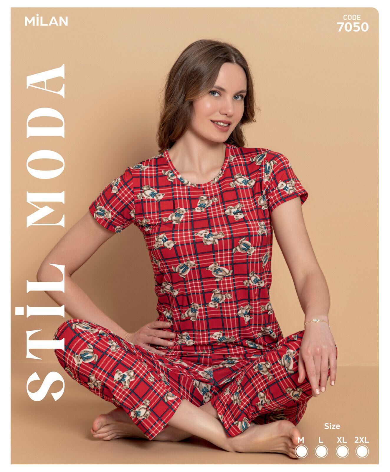 Stil Moda 7050 (M-L-XL-XXL) Milan Bayan Kısa Kol Pijama Takım 4'lü