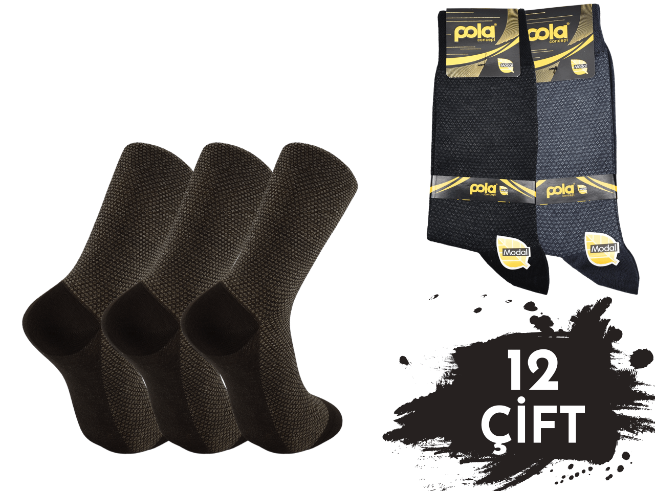 Pola 1512 Dört Mevsim Likralı Erkek Modal Çorap 12'li