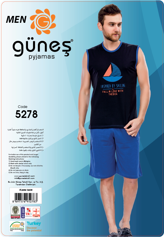 Güneş 5278 Sıfır Kollu Şortlu Erkek Pijama Takımı