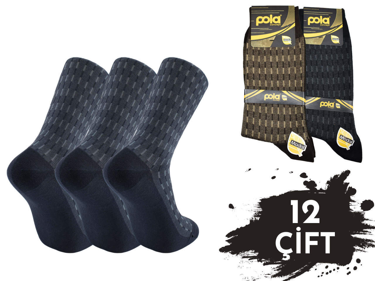 Pola 1525 Dört Mevsim Likralı Erkek Modal Çorap 12'li