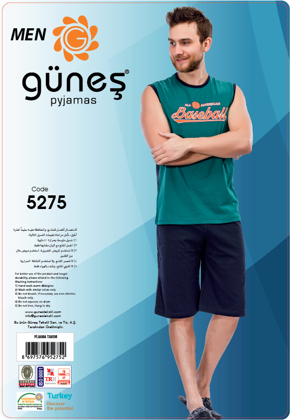 Güneş 5275 Sıfır Kollu Şortlu Erkek Pijama Takımı