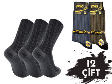 Pola 1528 Dört Mevsim Likralı Erkek Modal Çorap 12'li
