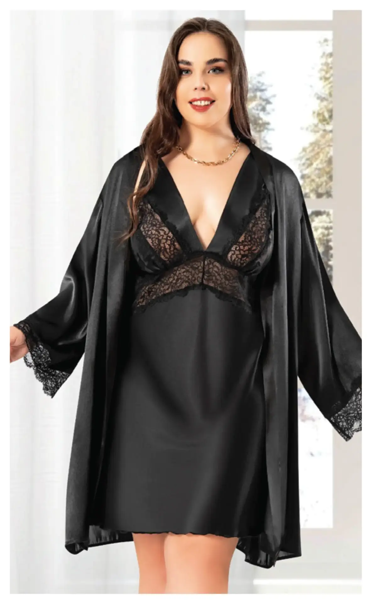 Miss Laris 6016 (2XL-3XL-4XL) Battal Beden Bayan İkili Saten Takım