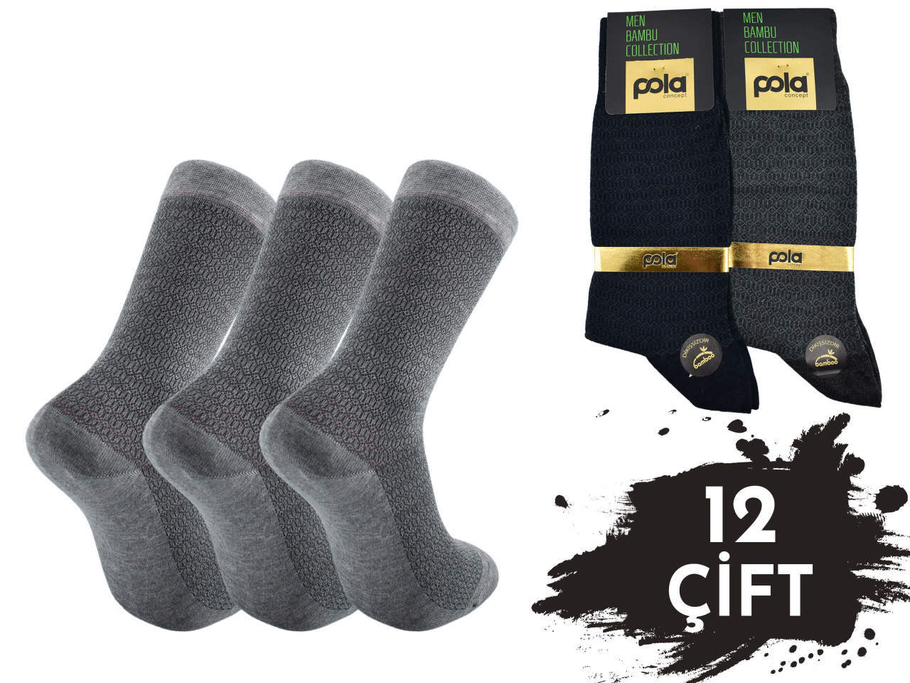 Pola 1613 Yazlık Likralı Erkek Bambu Çorap 12'li