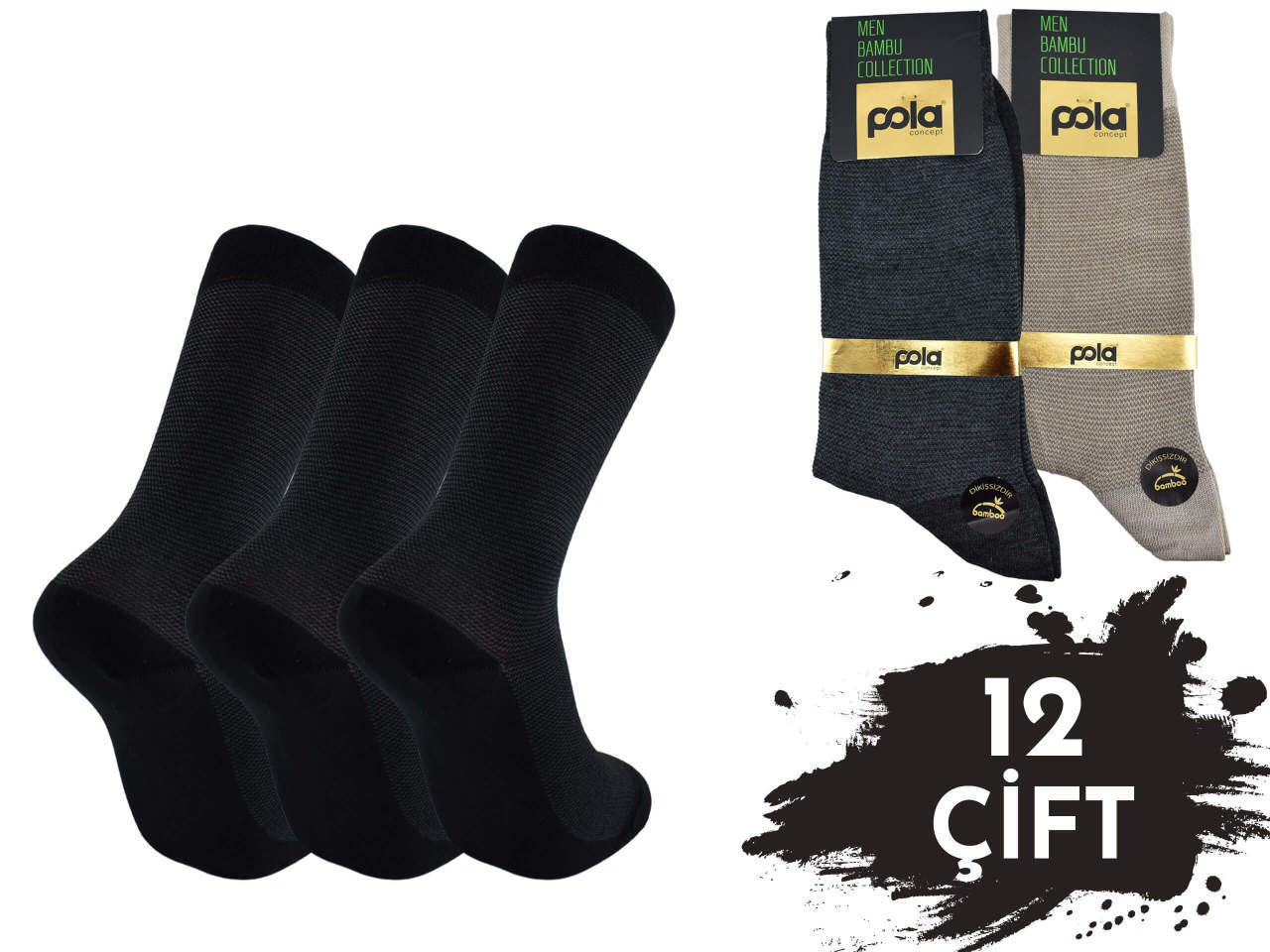 Pola 1612 Yazlık Likralı Erkek Bambu Çorap 12'li