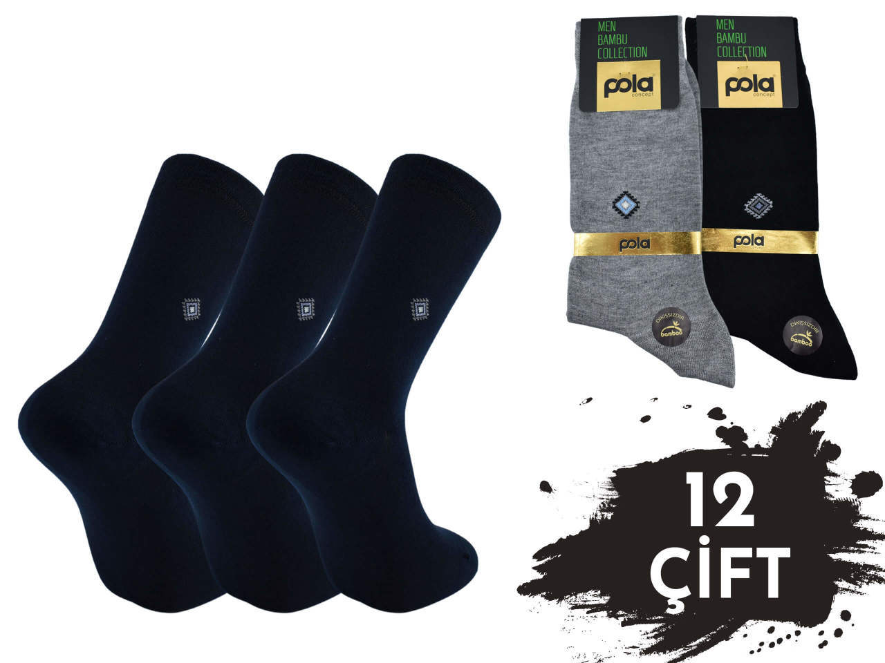 Pola 1604 Yazlık Likralı Erkek Bambu Çorap 12'li