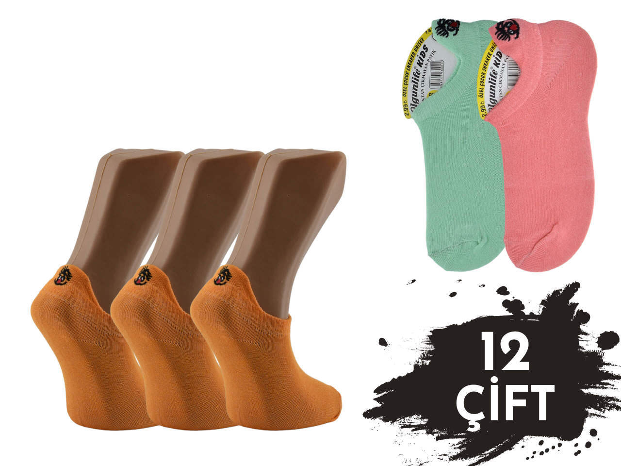 XGRİ POLO Penye Emojili Nakışlı Kız Çocuk Sneakers 12'li