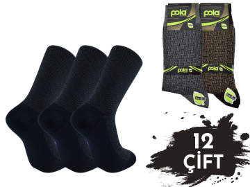 Pola 1516 Dört Mevsim Likralı Erkek Bambu Çorap 12'li