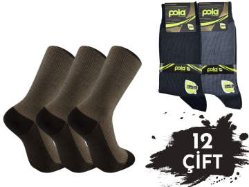 Pola 1514 Dört Mevsim Likralı Erkek Bambu Çorap 12'li