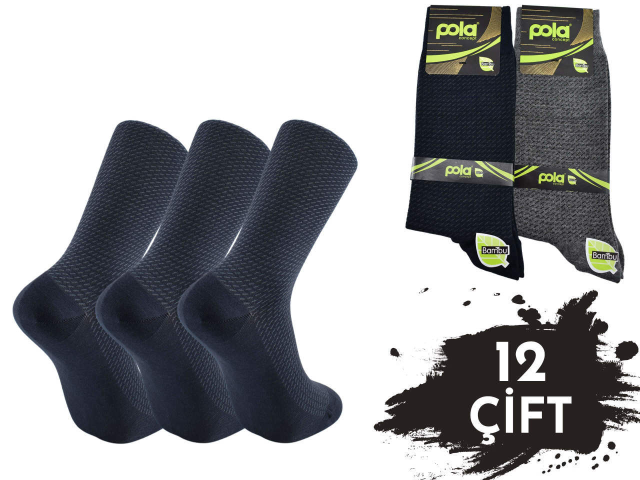 Pola 1511 Dört Mevsim Likralı Erkek Bambu Çorap 12'li