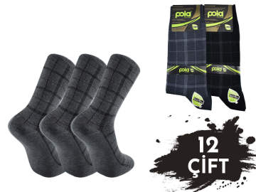 Pola 1509 Dört Mevsim Likralı Erkek Bambu Çorap 12'li