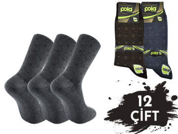 Pola 1513 Dört Mevsim Likralı Erkek Bambu Çorap 12'li