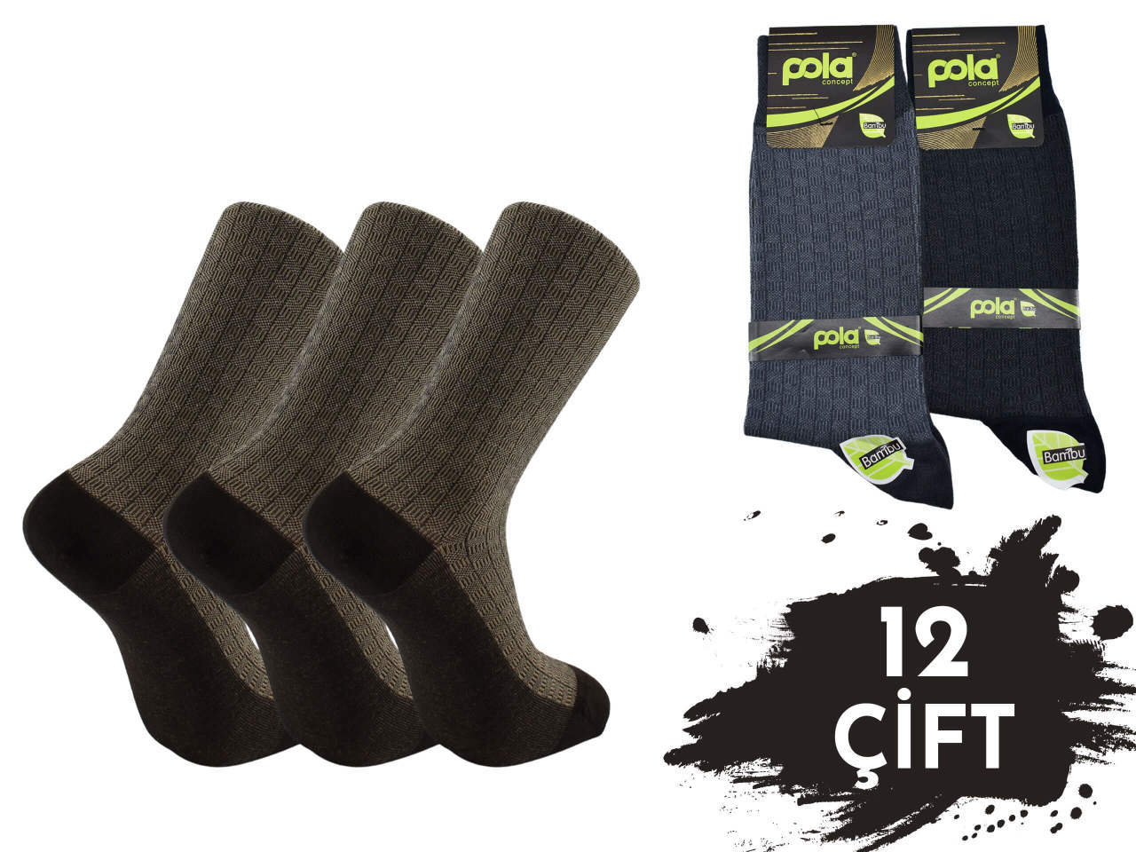 Pola 1510 Dört Mevsim Likralı Erkek Bambu Çorap 12'li