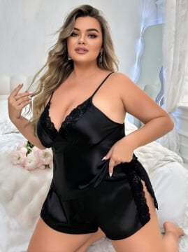 Visatin 10002 Büyük Beden Saten Bayan Şortlu Takım