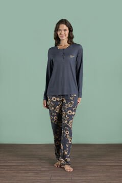 Pijadore 2000 (2XL-3XL-4XL-5XL) Battal Beden Uzun Kollu Bayan Pijama Takım 4'lü ANTRASİT - SERİ-4-LÜ