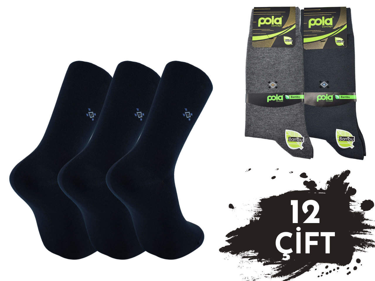 Pola 1507 Dört Mevsim Likralı Erkek Bambu Çorap 12'li