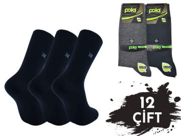 Pola 1507 Dört Mevsim Likralı Erkek Bambu Çorap 12'li