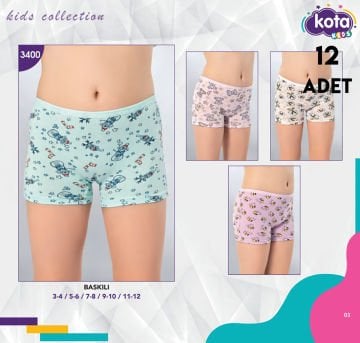 Kota 3400 Baskılı Kız Çocuk Boxer 12'li