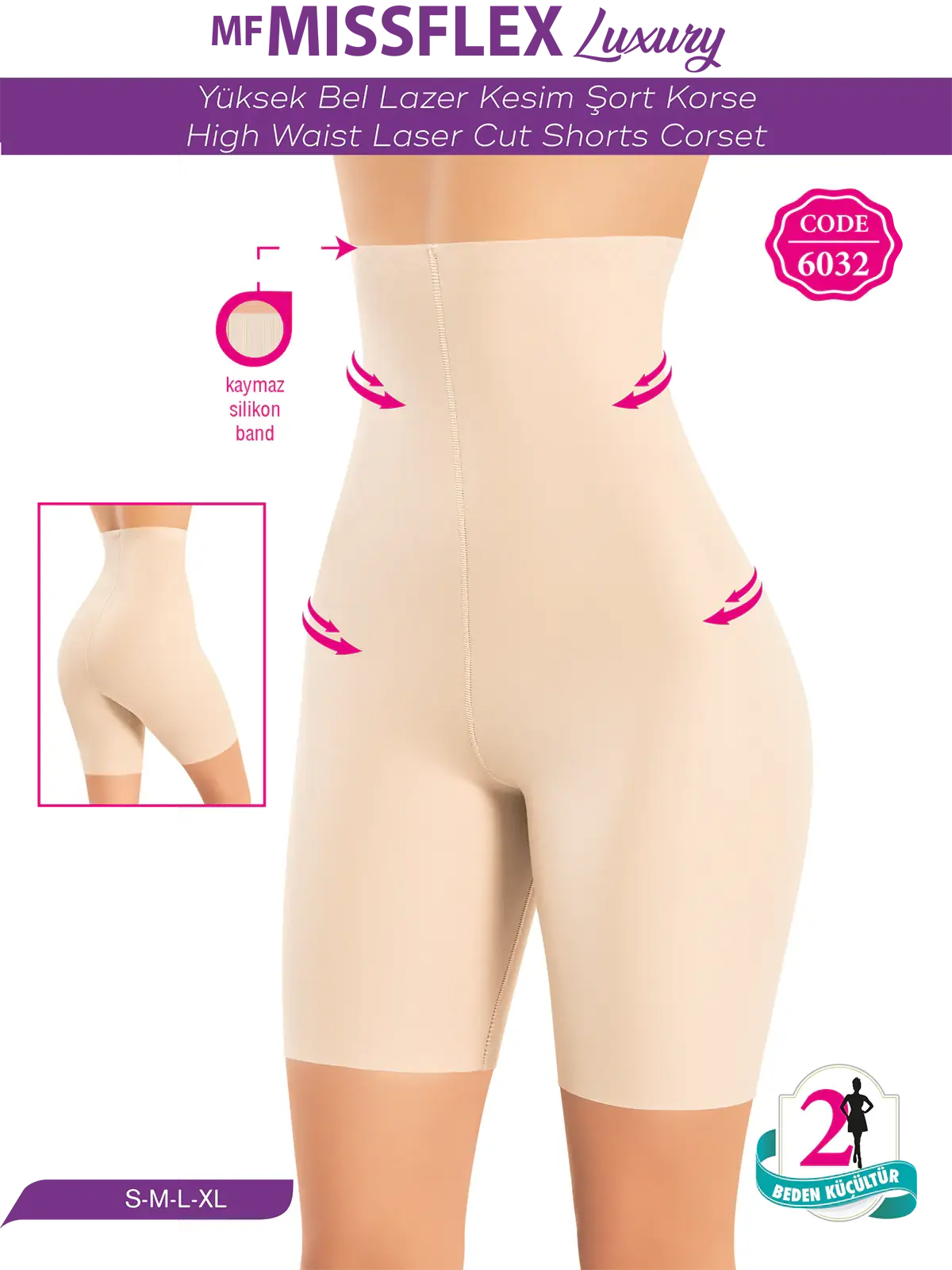 MF MISS FLEX 6032 Lazer Kesim Yüksek Bel Şort Korse