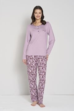 Pijadore 1910 (2XL-3XL-4XL-5XL) Battal Beden Uzun Kollu Bayan Pijama Takım 4'lü LİLA - SERİ-4-LÜ