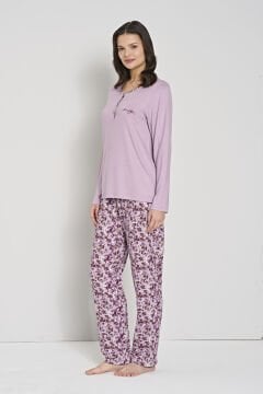 Pijadore 1910 (2XL-3XL-4XL-5XL) Battal Beden Uzun Kollu Bayan Pijama Takım 4'lü LİLA - SERİ-4-LÜ