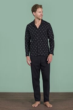 Pijadore 1928 (M-L-XL-XXL) Uzun Kollu Erkek Pijama Takım 4'lü SİYAH - M-L-XL-XXL
