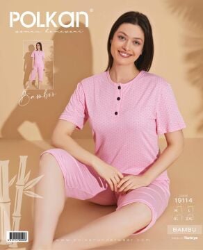 Polkan 19114 (M-L-XL-2XL) Kısa Kollu Kapri Bayan Bambu Pijama Takım 4'lü