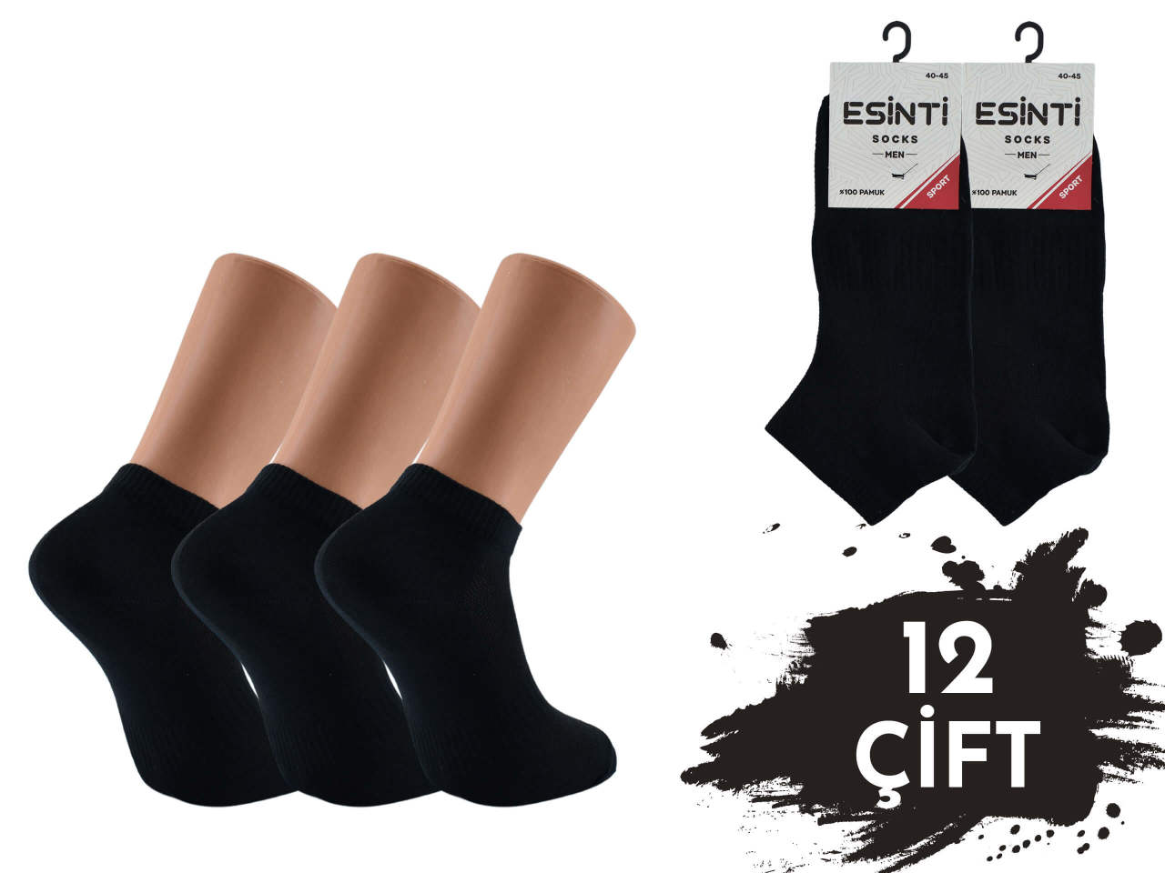 Esinti 006 %100 Pamuk Spor Erkek Patik 12'li