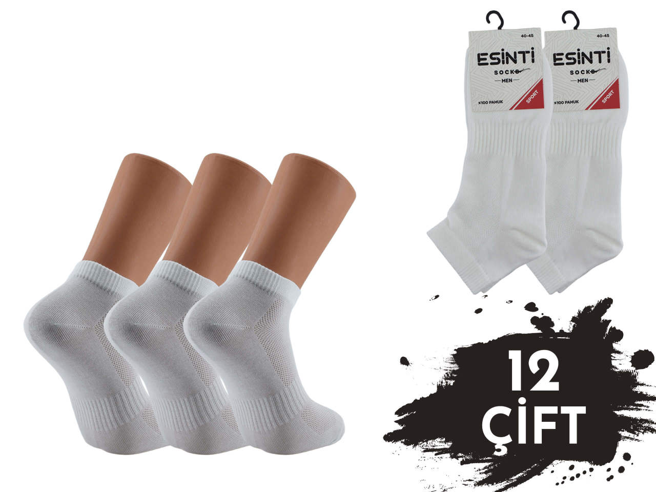 Esinti 007 %100 Pamuk Spor Erkek Patik 12'li
