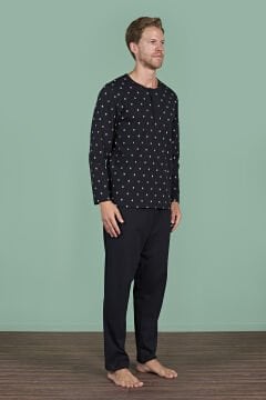Pijadore 1929 (M-L-XL-XXL) Uzun Kollu Erkek Pijama Takım 4'lü SİYAH - M-L-XL-XXL