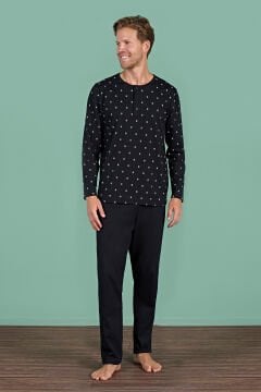 Pijadore 1929 (M-L-XL-XXL) Uzun Kollu Erkek Pijama Takım 4'lü SİYAH - M-L-XL-XXL