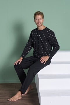 Pijadore 1929 (M-L-XL-XXL) Uzun Kollu Erkek Pijama Takım 4'lü SİYAH - M-L-XL-XXL