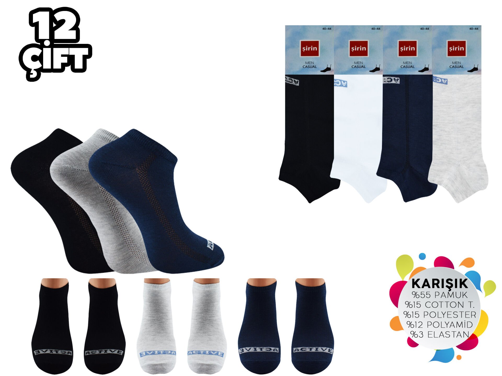 Şirin 7010-3 Ter Emici Erkek Penye Patik 12'li