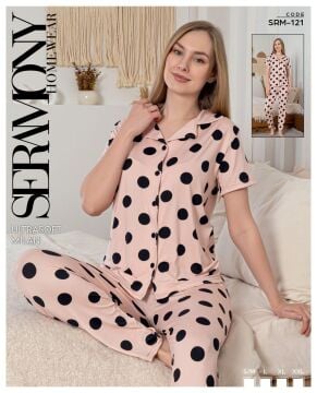 Seramony 121 (S-M-L-XL-XXL) Soft Milan Kısa Kollu Düğmeli Bayan Pijama Takım 4'lü