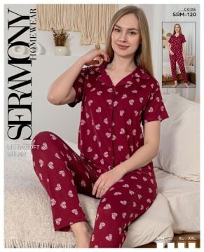 Seramony 120 (S-M-L-XL-XXL) Soft Milan Kısa Kollu Düğmeli Bayan Pijama Takım 4'lü