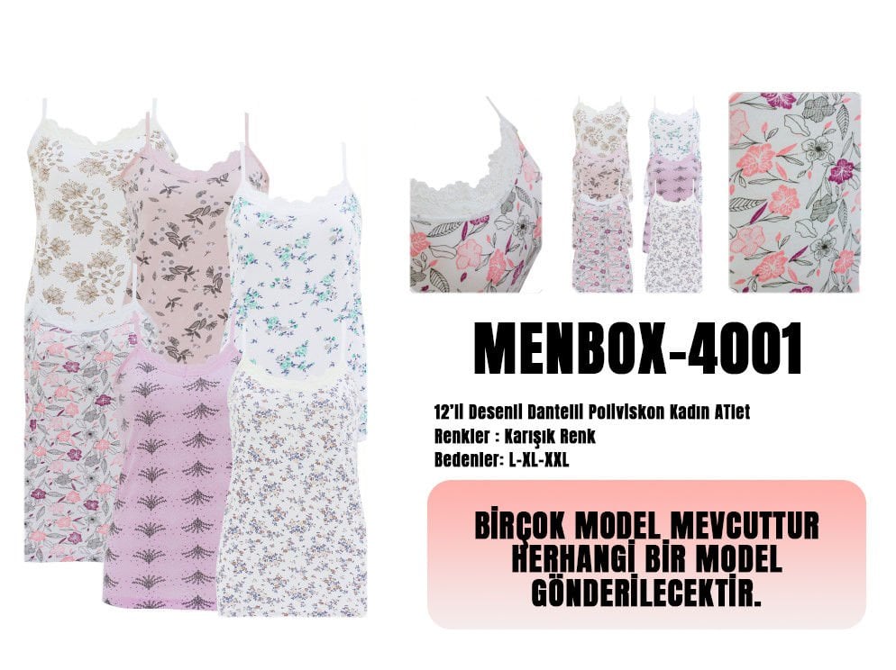 Menbox 4001 Desenli Bayan İp Askılı Atlet 12'li