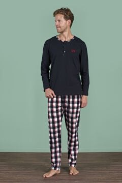 Pijadore 1963 (M-L-XL-XXL) Uzun Kollu Erkek Pijama Takım 4'lü SİYAH - M-L-XL-XXL