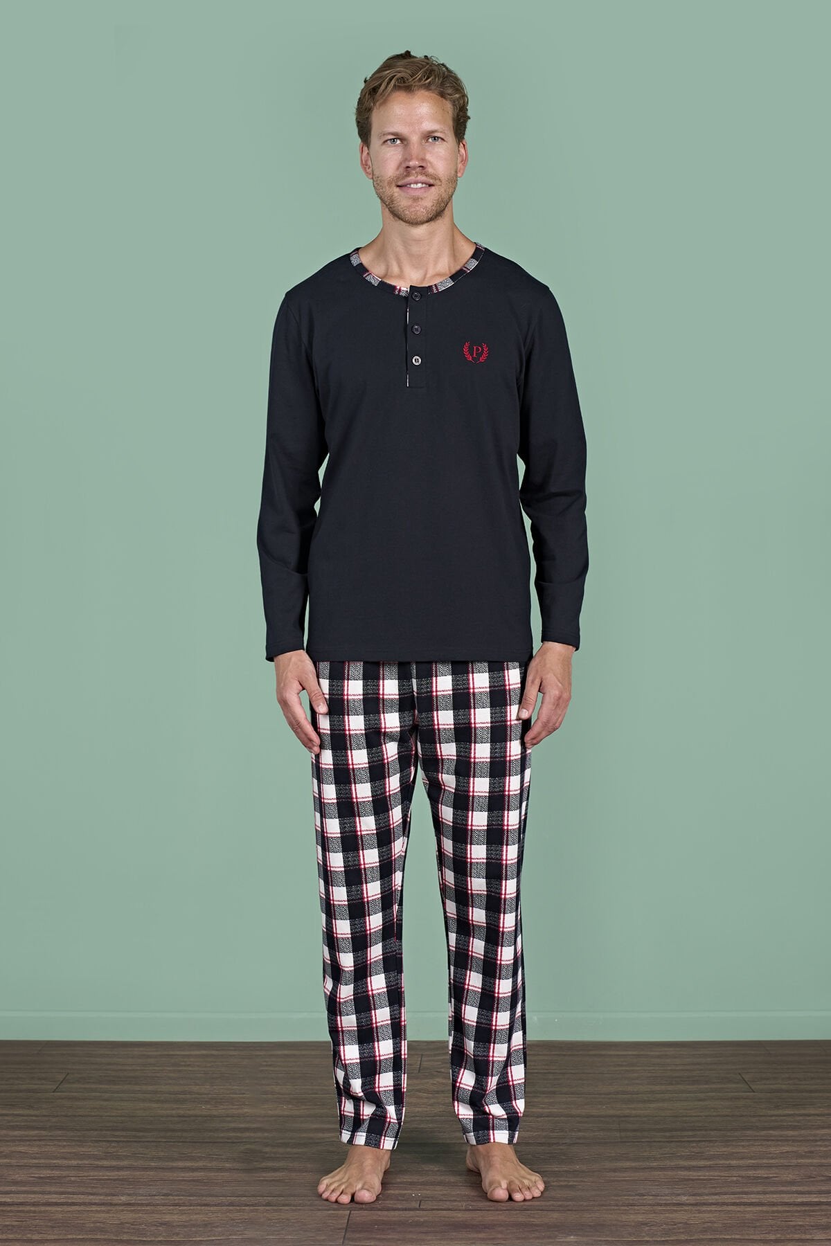 Pijadore 1963 (M-L-XL-XXL) Uzun Kollu Erkek Pijama Takım 4'lü SİYAH - M-L-XL-XXL