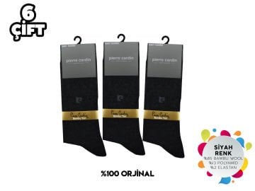 Pierre Cardin 632-Siyah Erkek Bambu İnce Yün Çorap 6'lı