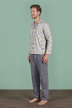 Pijadore 1956 (M-L-XL-XXL) Uzun Kollu Erkek Pijama Takım 4'lü FÜME - M-L-XL-XXL